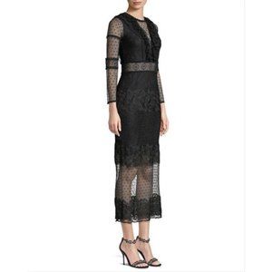 ALEXIS Black Elize Long Sleeve Lace M Mid Length Dress